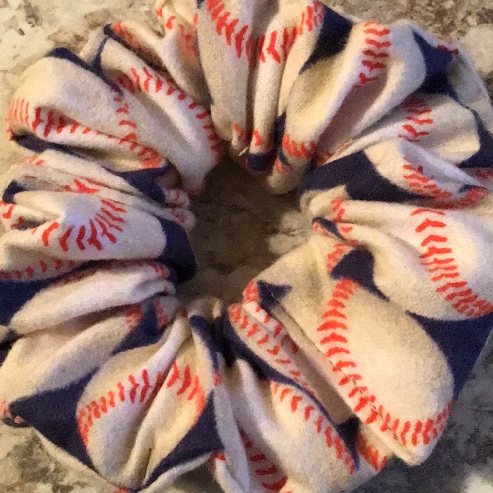 Baseball sports navy red hair scrunchie scrunchies